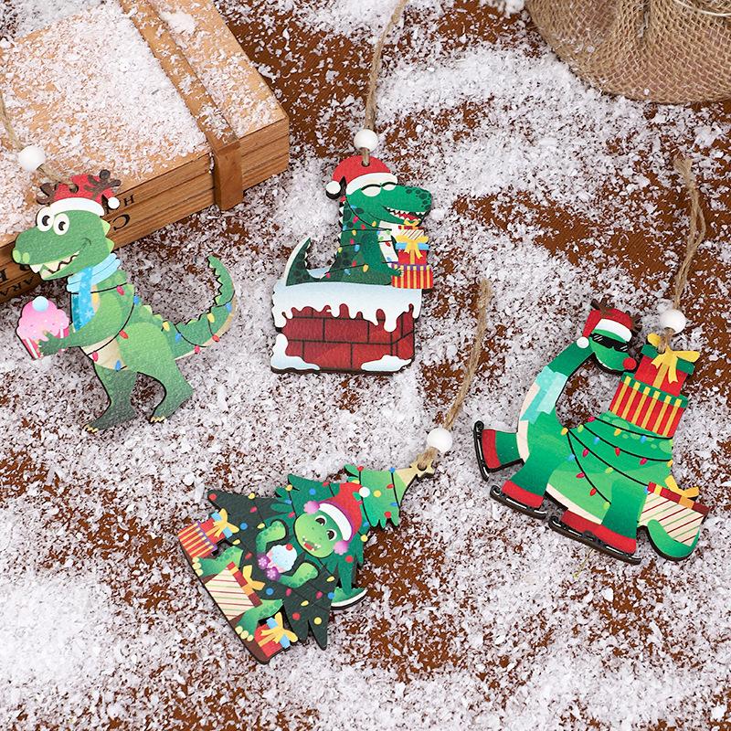 Christmas Decorations: Christmas Dinosaur Wooden Pendant, Christmas Tree Accessories