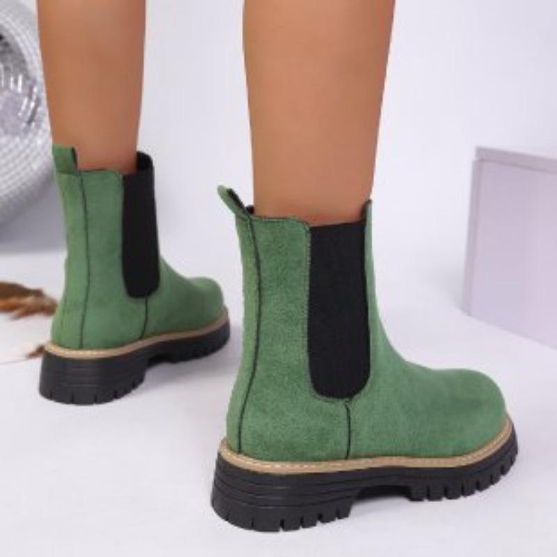 

Women s Plus Size Suede Mid Calf Martin Boots New Autumn English Style Smokestack Square Heel Shoes 43 зелений