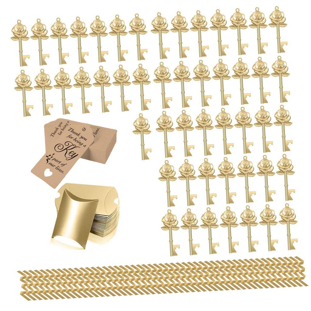 50Pcs Key Bottle Openers Rustic Multifunction Decorative Craft with Ribbons for Party Favors Wedding Birthday Graduation Events