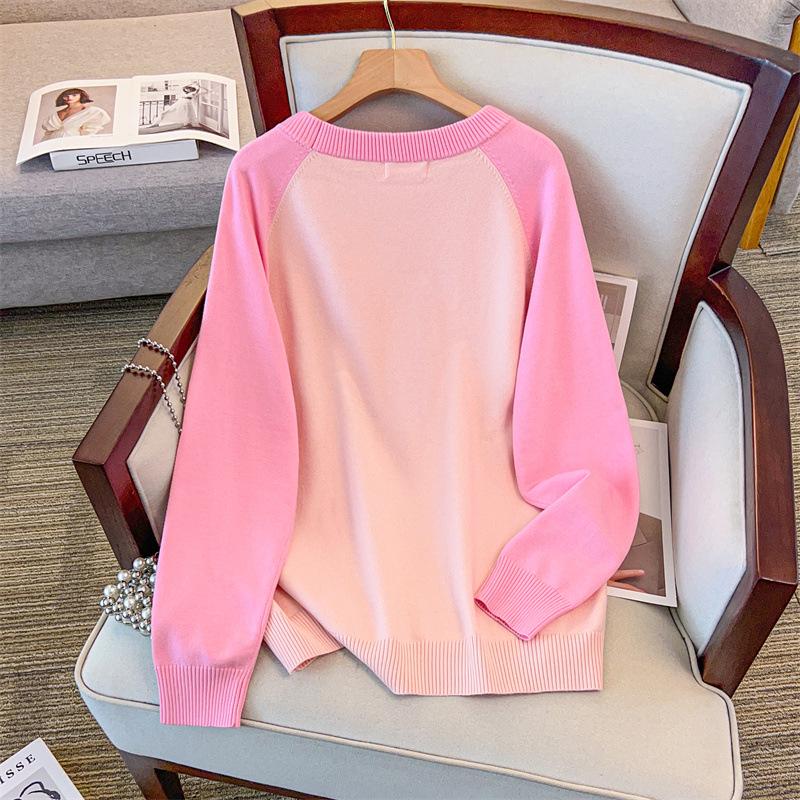 Plus Size Women's Loose Round Neck Pullover Sweater, Bust 150/160, Knit Style, 200/300 Jin (Model 350-8073)