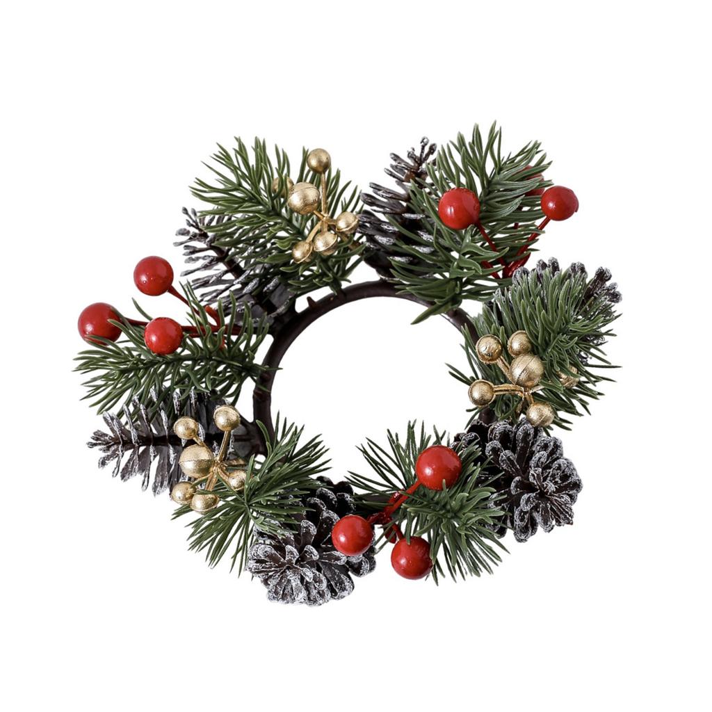 Vánoční svícny Věnec Vánoční stolní dekorace na svíčky, láhev vína, dveře, okno, židli