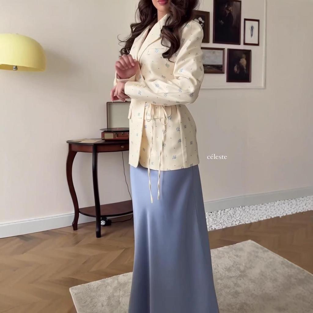 2025 Autumn Women's Tie Print Slimming Suit Jacket - European and American Style