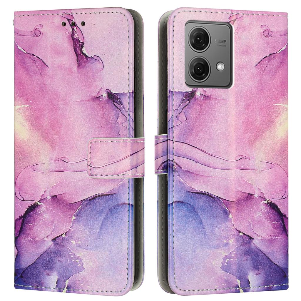 For Motorola Moto G84 5G Stand Case Marble Pattern PU Leather Wallet Phone Cover with Wrist Strap