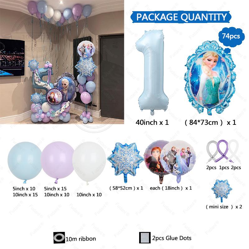 74pcs Frozen Princess Decoration Balloon Garland Arch Kit 40inch Blue Number Foil Balloon for Girl Birthday Party Favors Decor