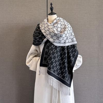Autumn and Winter New Letter Jacquard Double-sided Imitation Cashmere Jacquard Scarf Women's Long Tassel Warm Scarf Shawl Versatile