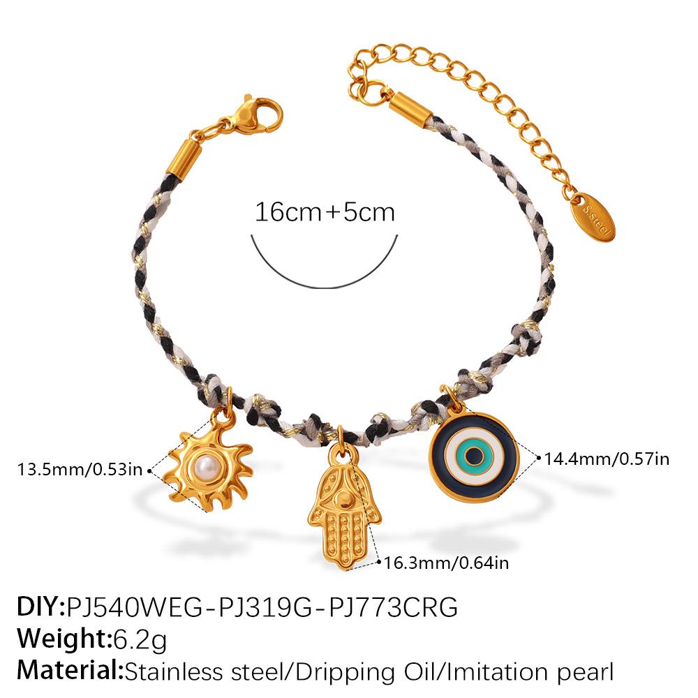 European-American Geometric Woven Rope Jewelry Set: Natural Stone Bracelet & Necklace