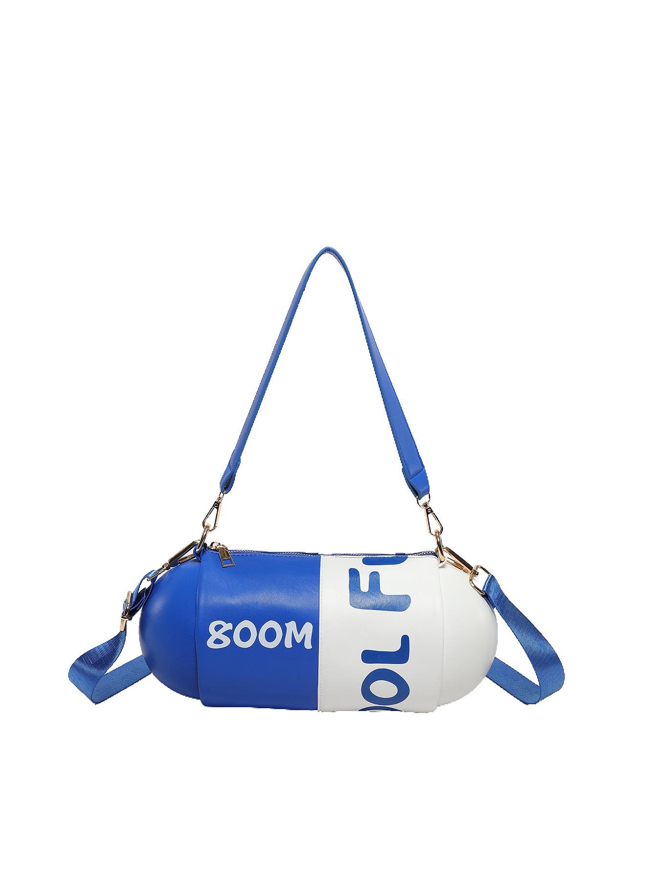 

Dopamine bag sports bag contrasting color trend cylindrical capsule bag European American style personality funny oblique span bag
