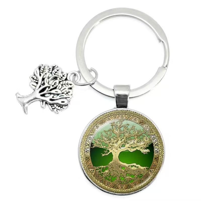 Tree Of Life Glass Keychain With Silver Alloy Accent For Everyday Use And Gift Ideas