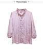 Women's Satin Three-Quarter Sleeve Ruffled V-Neck Top - French Style, Spring Collection, Flattering Fit