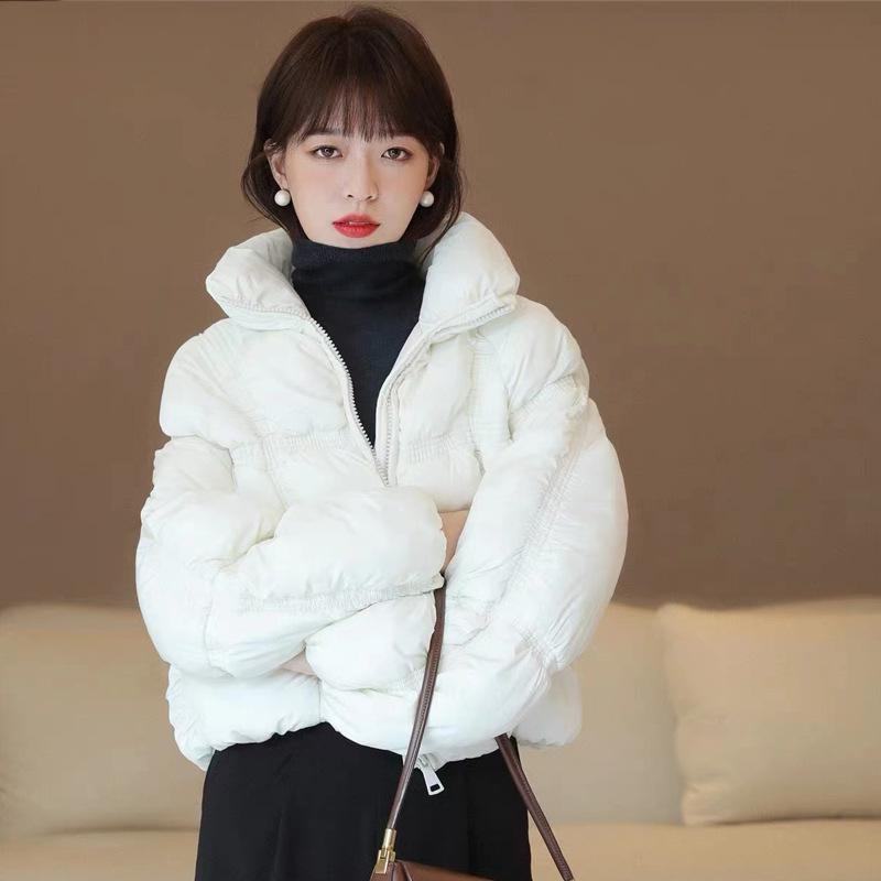 Niche design sense stand-up collar padded jacket for women early spring new retro fashion small cotton clothes