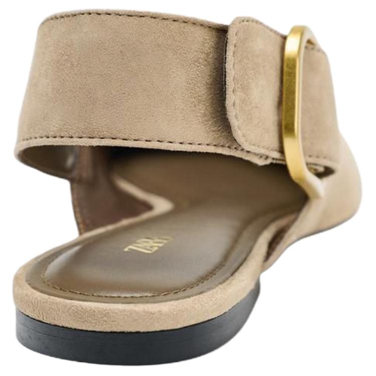 Zara Fashionable Open-Back Casual Flats Women Flats Beige 1518610102