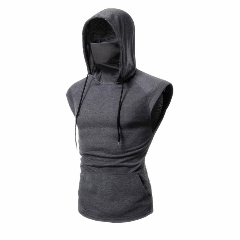 

2026 Men Hooded Sleeveless Shirt Summer Bodybuilding Gym Tank Top Man Fashion Hip Pop Vest Fitness Singlets Sweatshirt Male Clothing M сірий