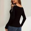 New Fashion Lace Stitching Heavy Industry Hot Diamond V Neck Floor Empty Long Sleeve T-shirt Women's Top
