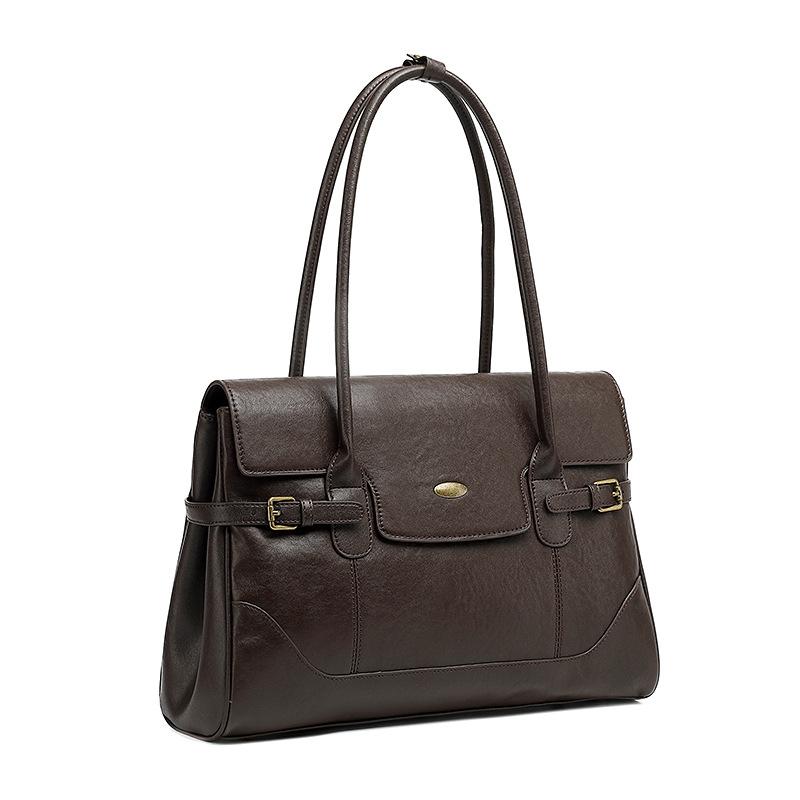 Simple First Layer Cowhide Leather Large Capacity Bag Commuter Retro Handbag Fashion Shoulder Underarm Tote Bag