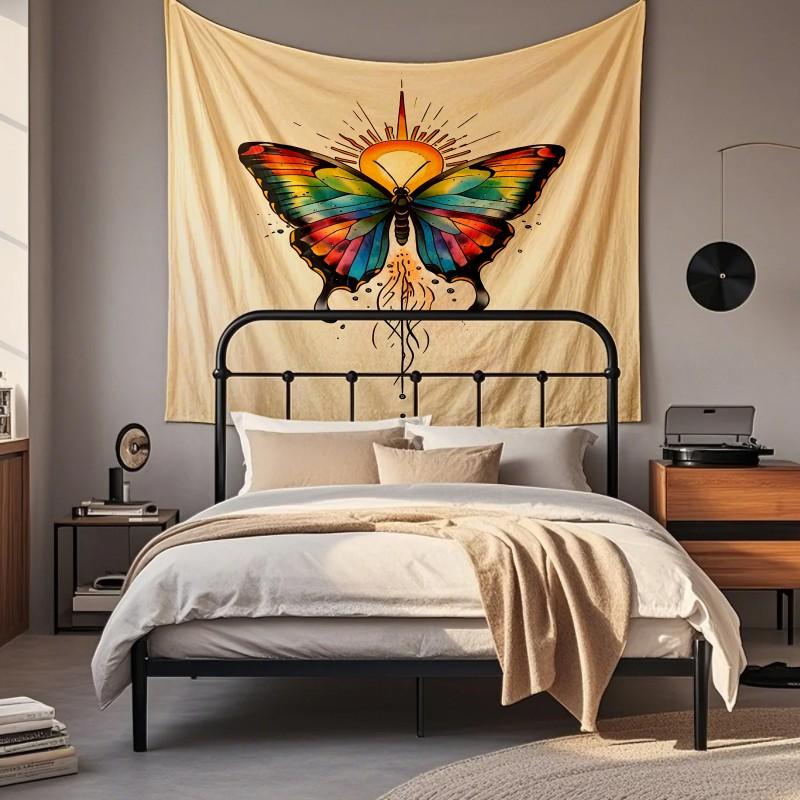 Boho Chic Wall Tapestry With Moon Phase Floral Starry Sky Design Bedroom Yoga Studio Decor