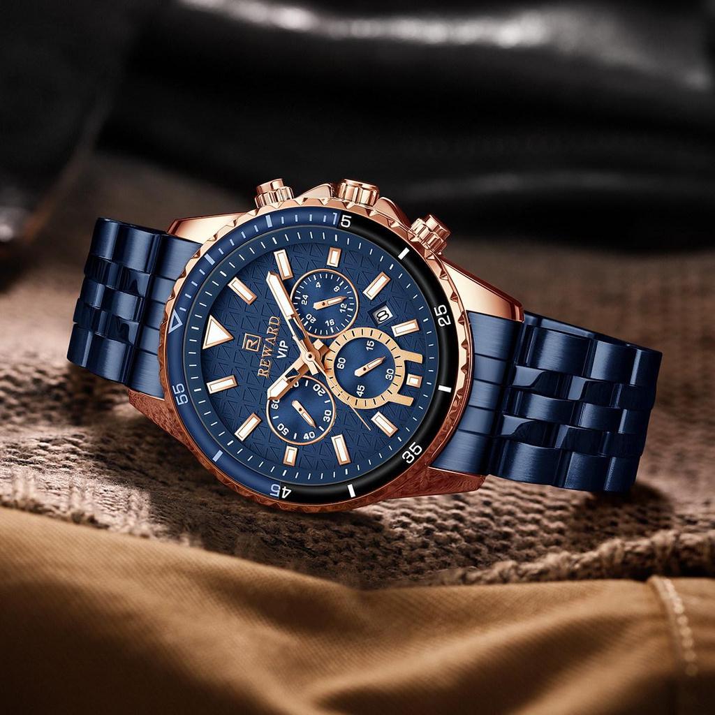 Premium Multi-Function Men's Sports Chronograph Luminous Waterproof Watch with Solid Steel Band