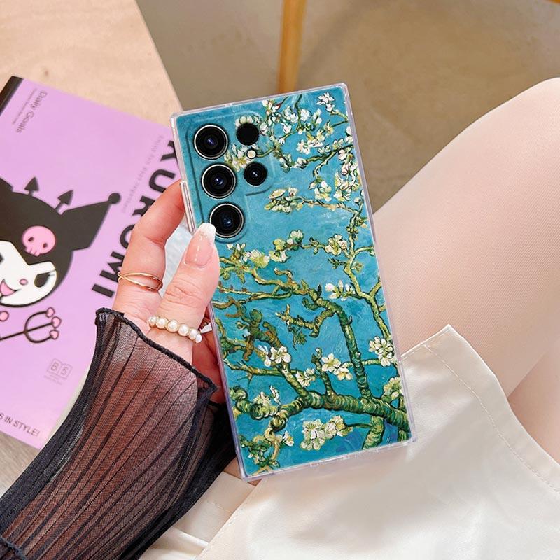 Van Gogh Almond Blossoms Sunflower Starry Phone Case For Samsung Galaxy S25 S24 S23 S21 Ultra S20 FE S22 Plus A55 5G Clear Cover