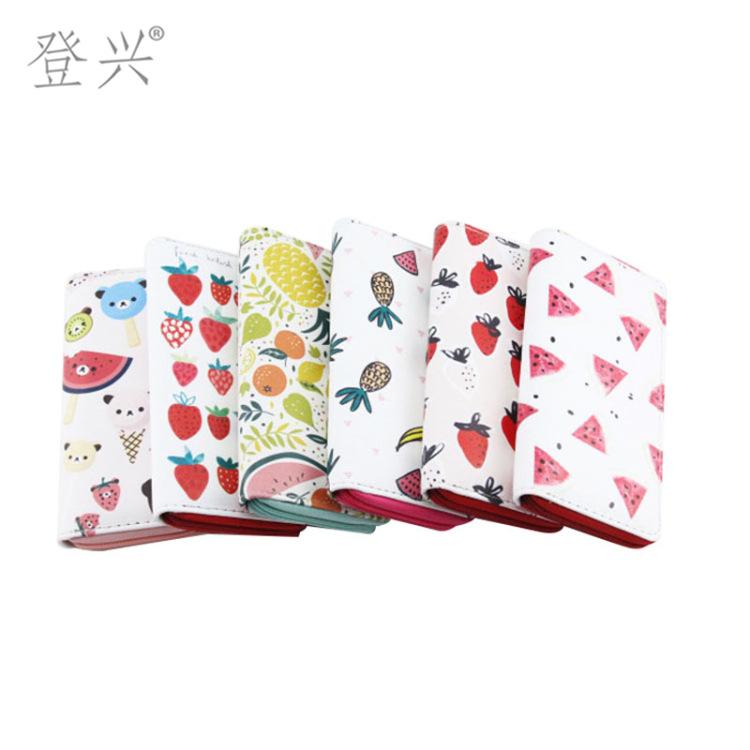 Neues kreatives Cartoon-Frucht-PU-Langreißverschluss-Portemonnaie, niedliches einfaches Studenten-Druck-Portemonnaie