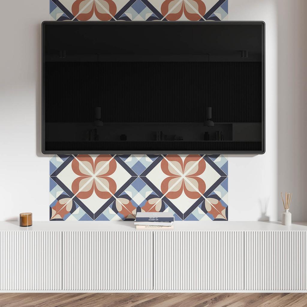 Ready-to-install printed vinyl panel 120x60 cm symmetrical floral pattern