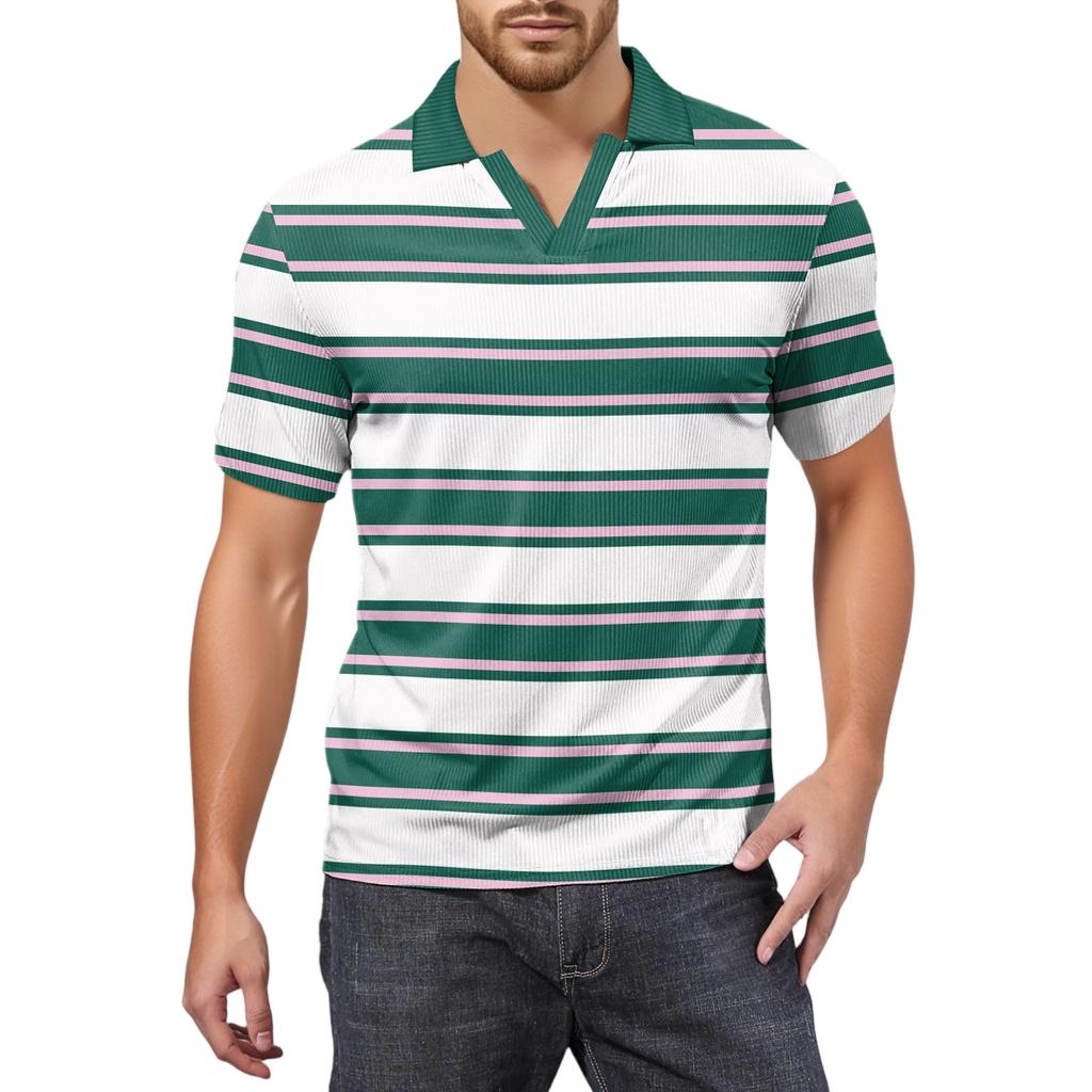 Moda Hombre Top Estampado Cuello en V Manga Corta Camiseta de Golf
