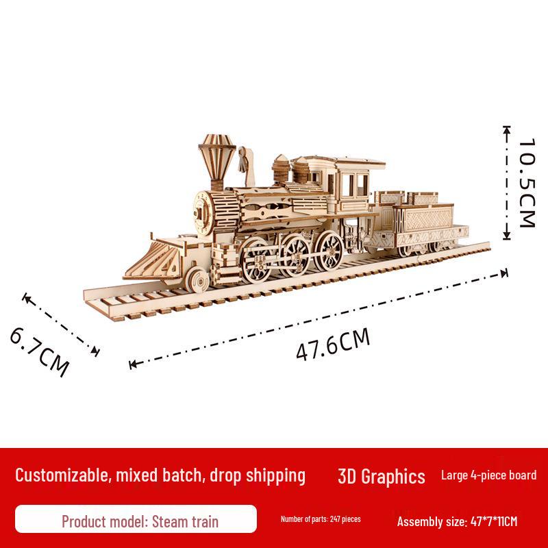 Handmade Wooden 3D Steam Locomotive Jigsaw Puzzle - Educational Toy