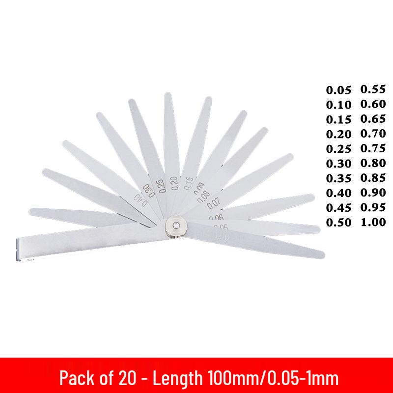 0.02-1.0mm Stainless Steel Feeler Gauge Set, 0.05mm Precision, 17 Blades, 100mm Length