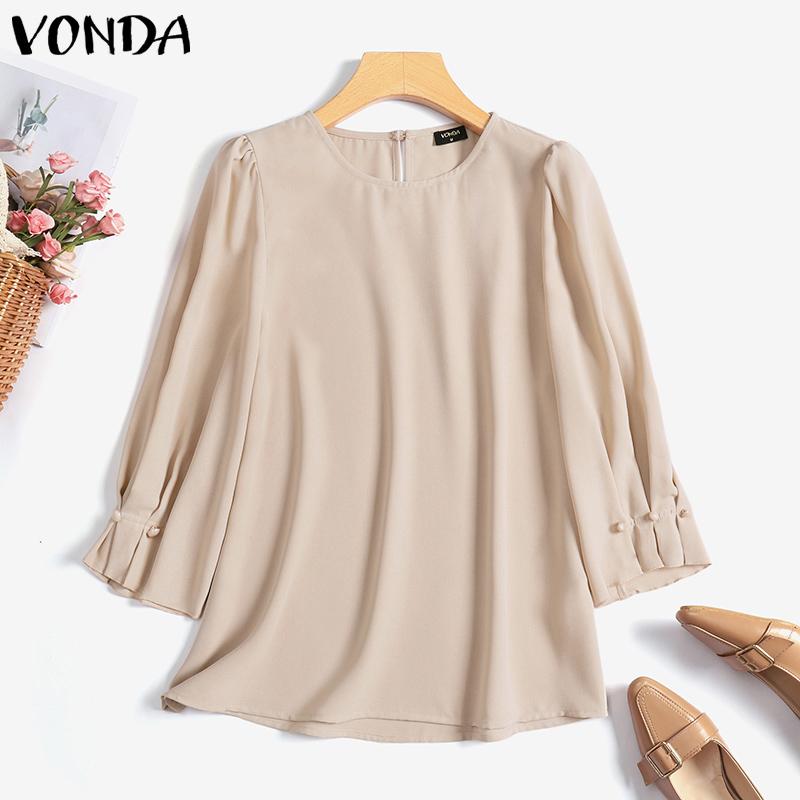

VONDA Puff с длинным рукавом весенние женские однотонные топы