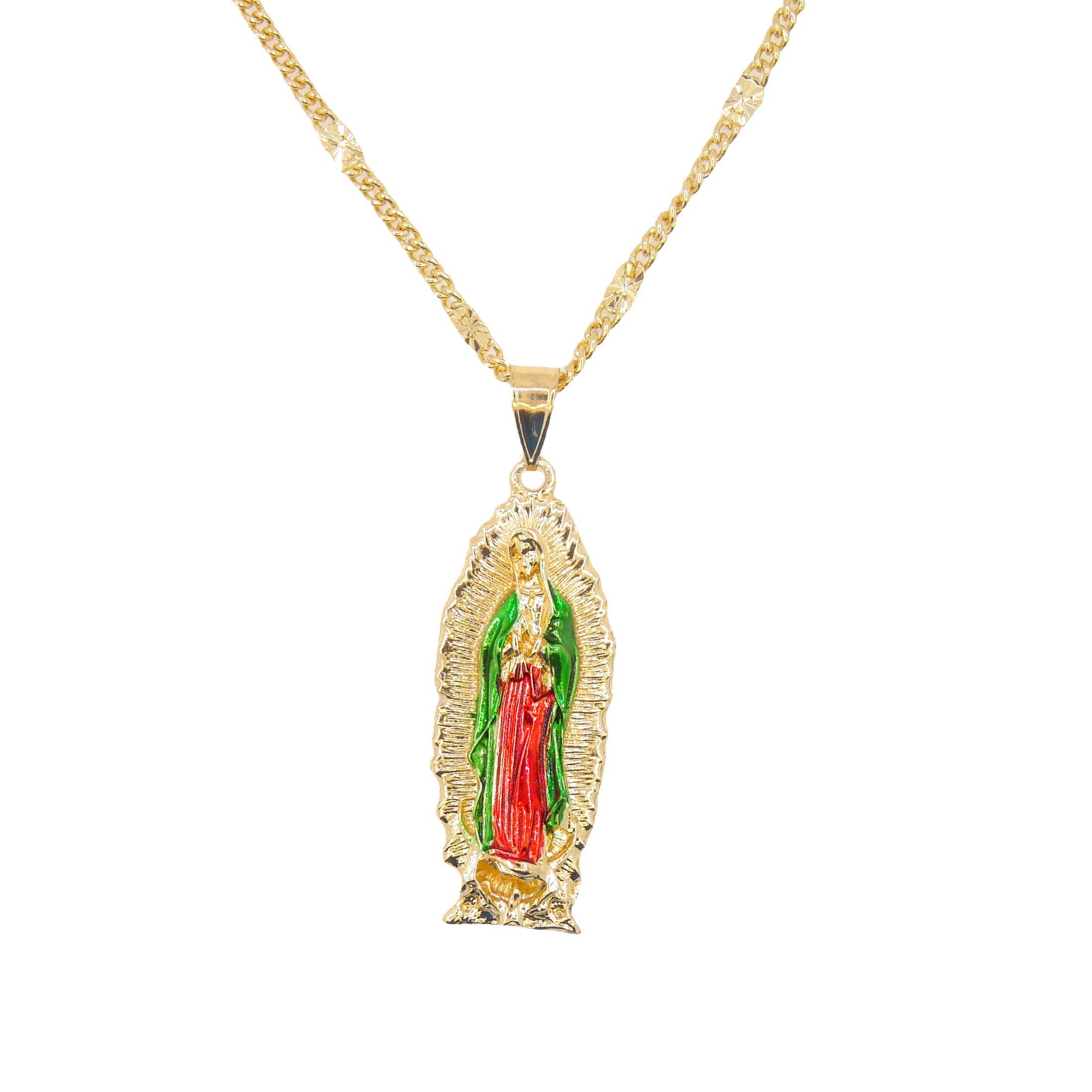 

Gold Plated Painting Virgin Mary Mama Pendant/Amulet Religious Jewelry Virgen de guadalupe Virgin Mary Necklace