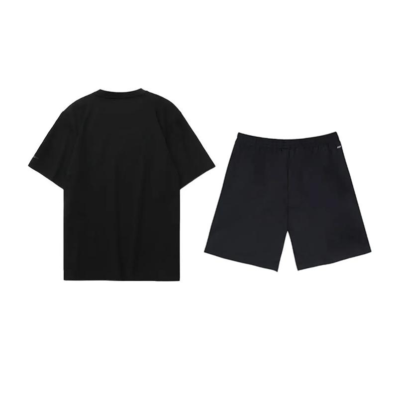 Li Ning Letter Logo Print Fashion Comfortable Versatile Round Neck Pullover Short Sleeve T-Shirt Casual Sports Set Unisex Tops AHSUA03-2+YKSV147-2