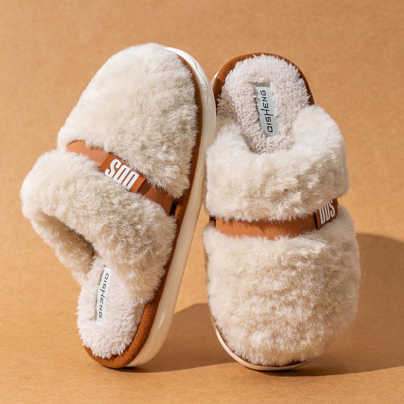 Fleece Thickened Cotton Slippers Women's Season Non-slip Warm Thick Bottom Household Slippers Indoor Home Cotton Mop