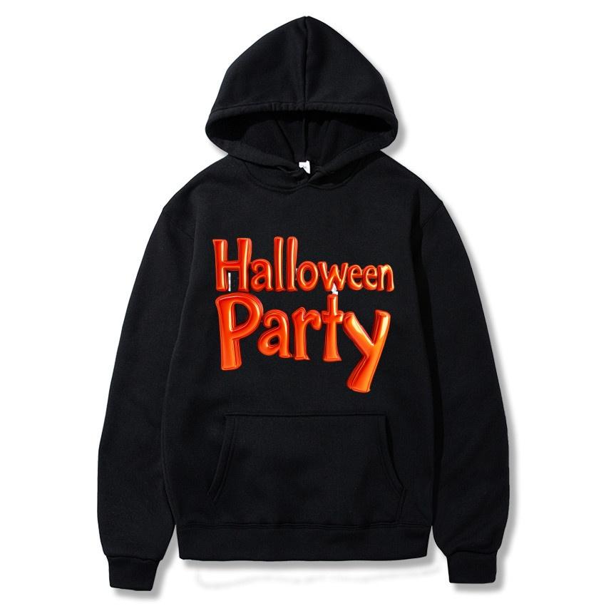 Halloween Letter Autumn Winter Fleece Hoodie Street Fashion Harajuku Pullover Men's and Women's Casual Long Sleeved Warm Hoodie