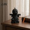 Solid PLA Sculpture 3D Printed Pumpkin Scarecrow Figurine, Matte Black Halloween Tabletop Decorative for Shelves Decor Shelf Window Office,