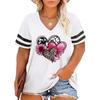 Plus Size Spring/Summer New 3D Love Print Casual Fashion Women's V-Neck Short-Sleeved Loose T-Shirt 5XL