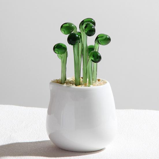Handmade Glass Potted Plants Ornament Hand-Blown Glass Cactus Bean Sprout Floral Art Figurine Home Office Desktop Decoration