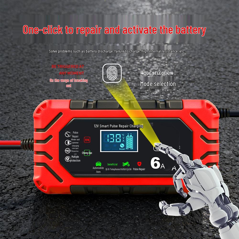 12V 6A Smart Pulse Repair Charger for Car/Motorcycle Lead-Acid Batteries