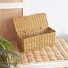 Hand-Woven Imitation Rattan Cable Organizer Box Well-ventilated 2/3/5 Open Slot Desktop Cable Management Box Rustic Style