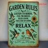 Vintage Garden Rules Metal Wall Art Sign  Rustic Iron Tin Plaque with Humorous Bird  Floral Design Weathered Teal Finish