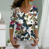 Butterfly Family Print Women Tshirts Ladies Tops Long Sleeve V-neck Pullover Femme T-shirts T Shirt For Women
