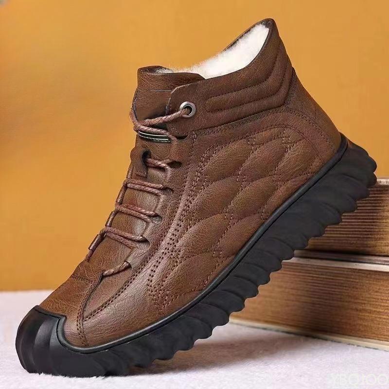 Winter Men's Thick Warm High Top Snow Boots with Soft Soles Anti Slip Wear-resistant Simple Comfortable Cotton Shoes