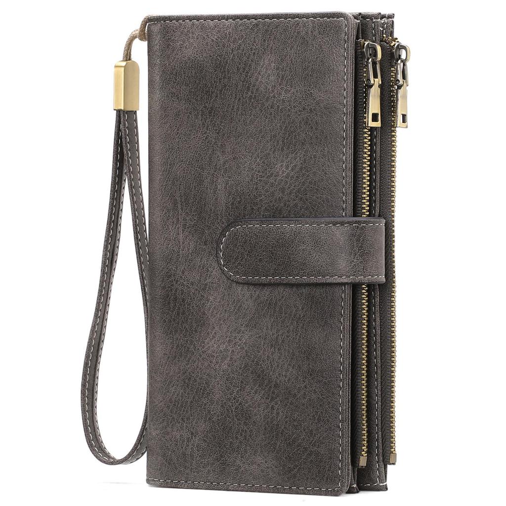 Women's RFID-Blocking Tri-Fold Retro Clutch Wallet