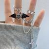 Halloween Devil Crossed Chain Rings Metal Double Finger Rings Fashion Punk Jewelry for Women Girls Ladies Accessories