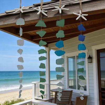 Carrillón de Viento de Vidrio Marino Hecho a Mano Colgante Estilo Océano para Decoración Exterior de Jardín Casa de Playa Hogar Patio