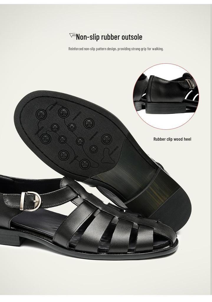 2025 New European and American Men's Genuine Leather Casual Flat Cowhide Sandals, Large Size