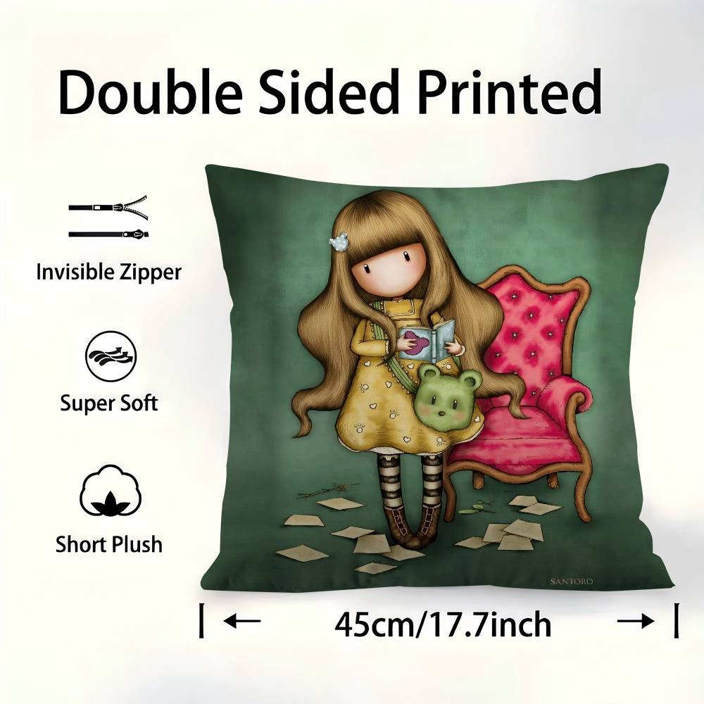 SSantoroGorjuss Cute Cartoon Girl Pillow Cover For Bedroom Room And Living Room Sofa Decorative Cushion Cover