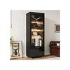 Vitrine Noire Brillante Avec Porte En Verre, Vitrine En Verre Éclairée Par LED, (3 Étagères)