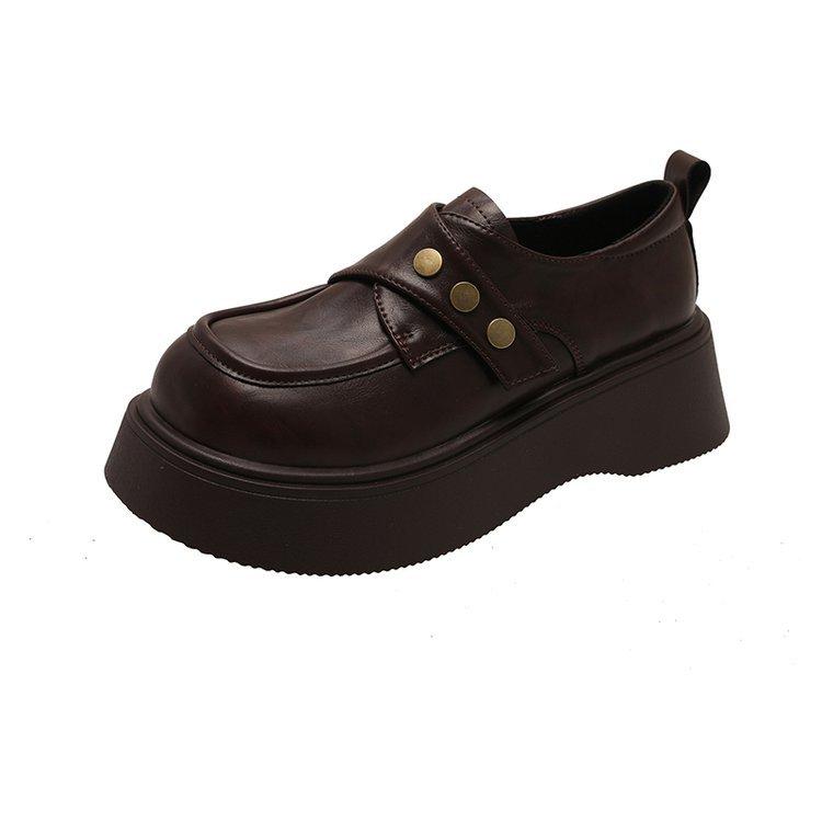 [Yushilai] British Style Thick-soled Small Leather Shoes for Women In the Spring of 2025, the New Japanese Casual Versatile One-pedal
