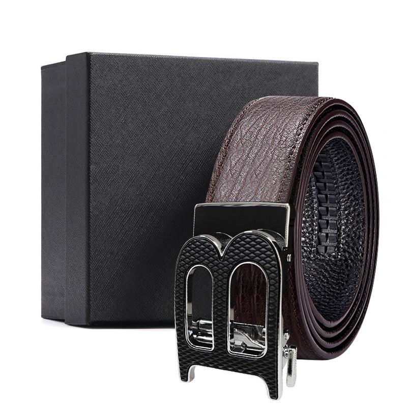Men'S Belt Men'S Automatic Buckle Cowhide First Layer Brown Genuine Leather Men'S Belt Gift Box Holiday Gift Set