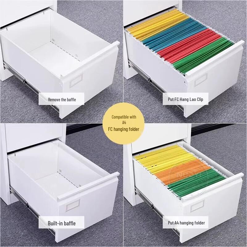 Grey-White Wide Four-Drawer Office File Cabinet