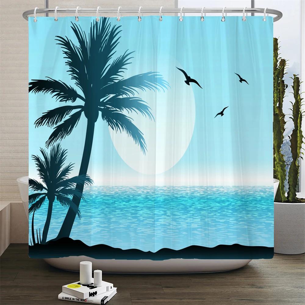 

Beach Sunset Palm Trees Scenery Printing Shower Curtain Polyester Waterproof Home Decor Bathroom Bathtub Screen With Hooks W60H190(CM)-1 Pcs