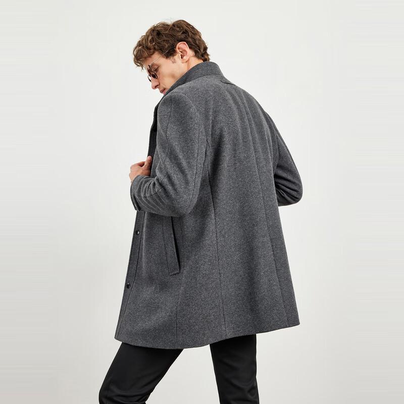 Septwolves Men's Business Casual Stand Collar Mid-Length Wool Blend Coat